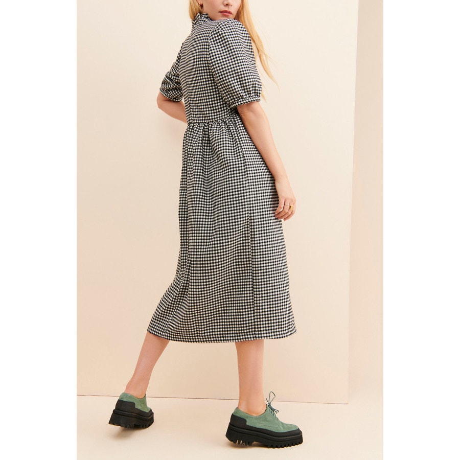 Tach Clothing Adelfa Black White Gingham Embroidered Smocked Midi Dress Xl — image 2 of 8